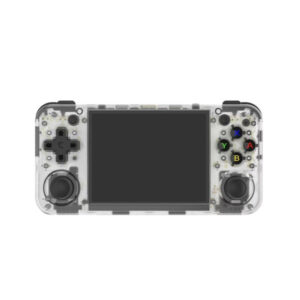 ANBERNIC RG35XX H retro handheld gaming console, front view, clear white case